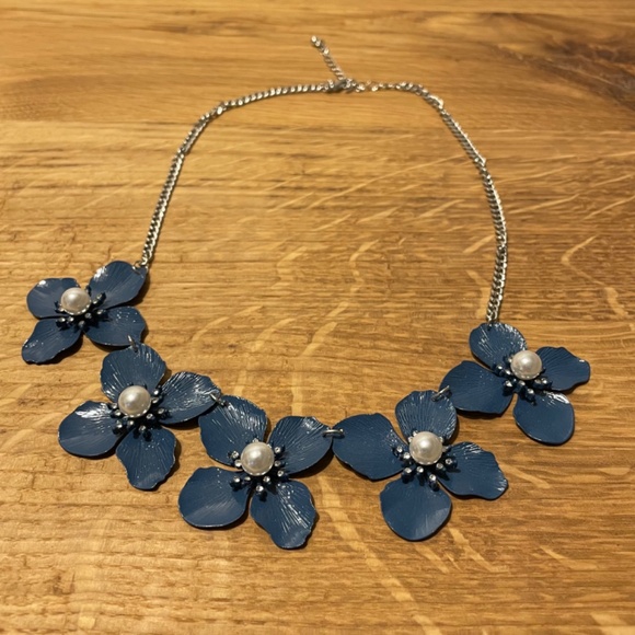 Necklace Fashion Jewelry Blue Flower Pattern Accessory - Picture 2 of 8
